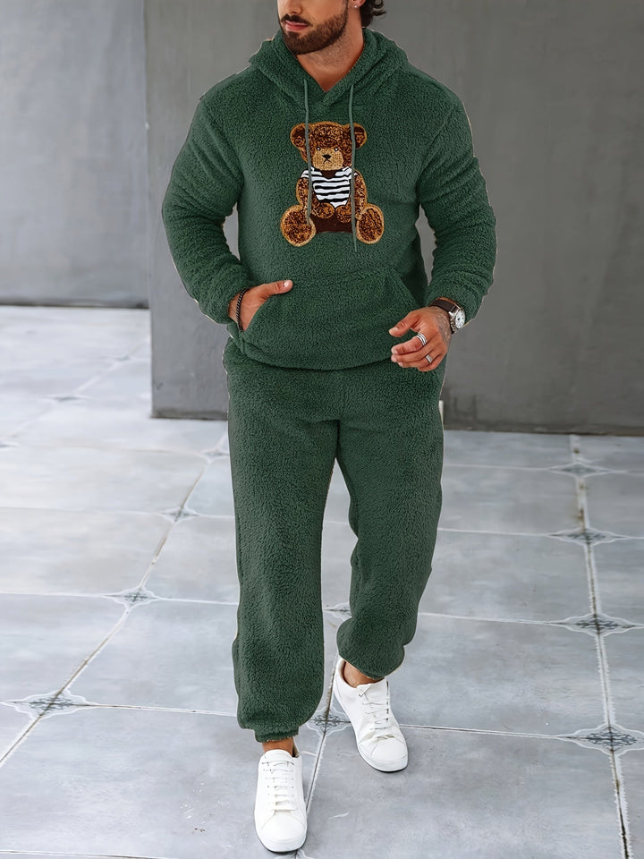 White men's fleece hoodie and joggers two-piece set, offering cozy comfort & ultimate warmth.