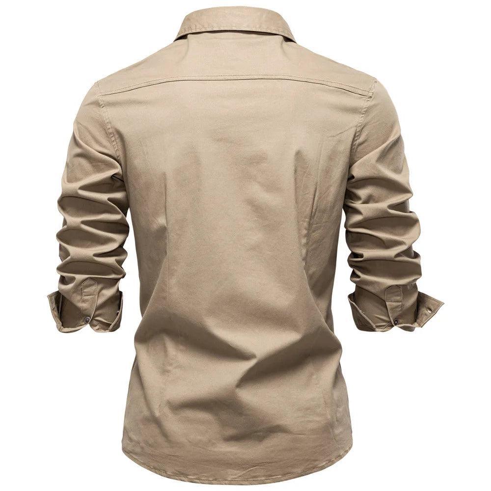 Versatile men's Garrison utility shirt. Durable long sleeve button-down, perfect for everyday & layering.