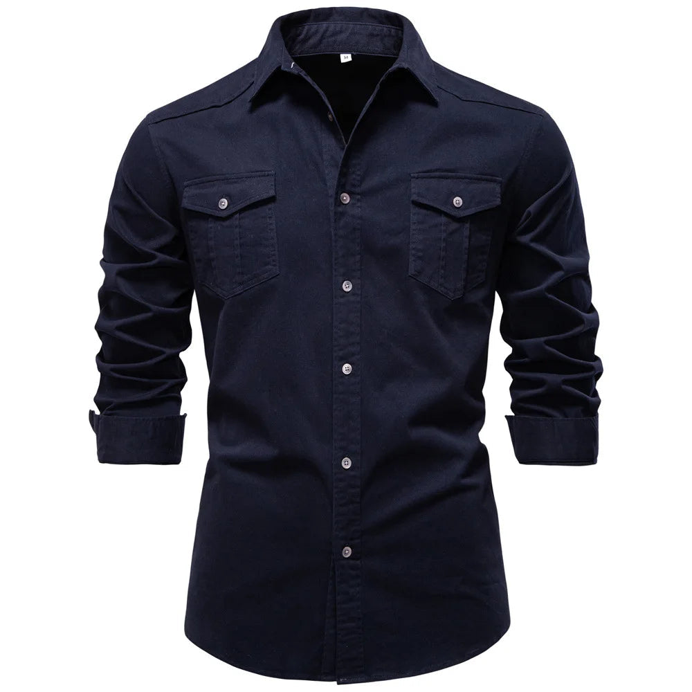 Textured view of men's durable Garrison utility shirt. Comfortable long sleeve button-down for everyday style.