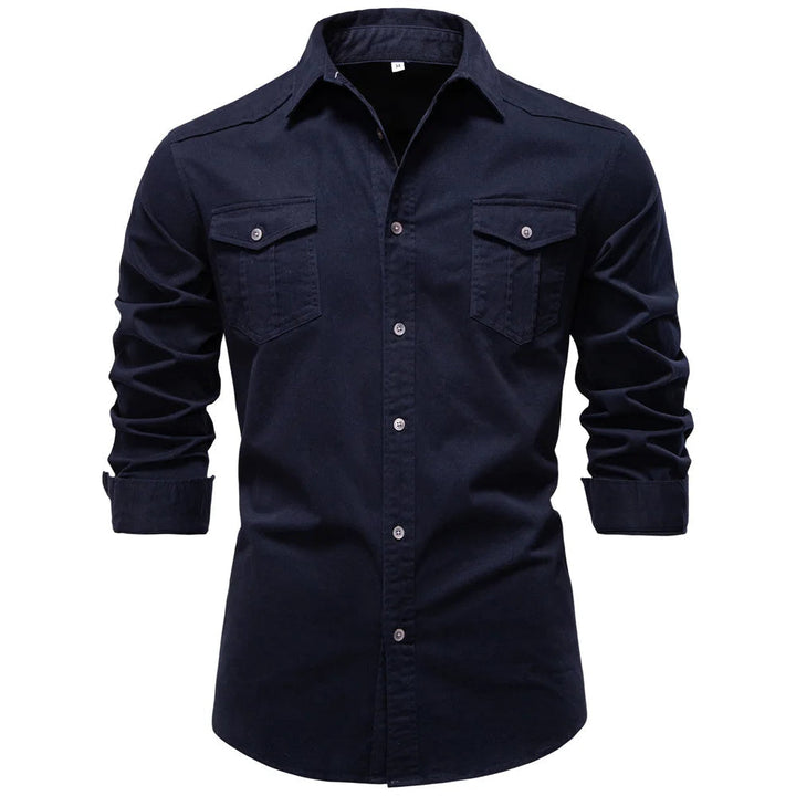 Textured view of men's durable Garrison utility shirt. Comfortable long sleeve button-down for everyday style.