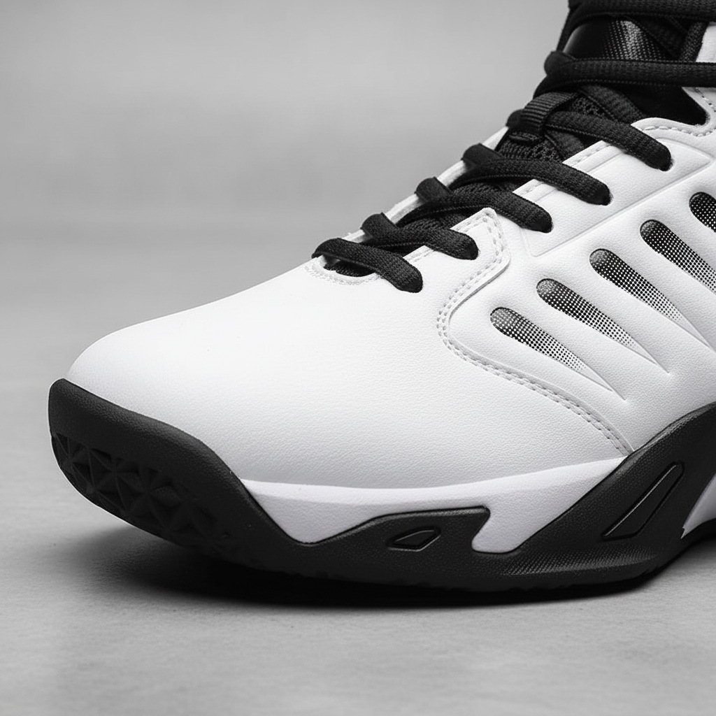 Pair of Gavin men's high-top basketball shoes, white with black accents, for sports