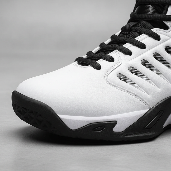 Pair of Gavin men's high-top basketball shoes, white with black accents, for sports