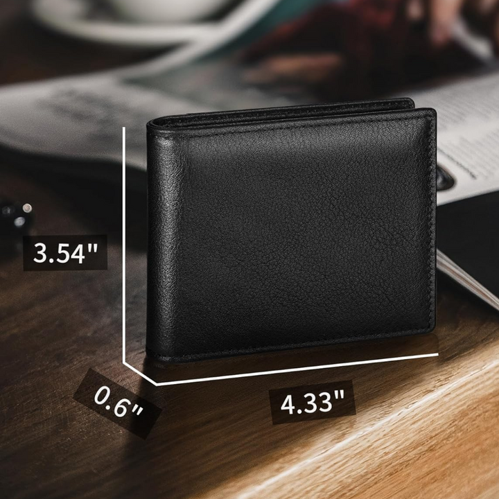 Premium genuine leather bifold wallet for men, includes RFID blocking, elegant and functional accessory