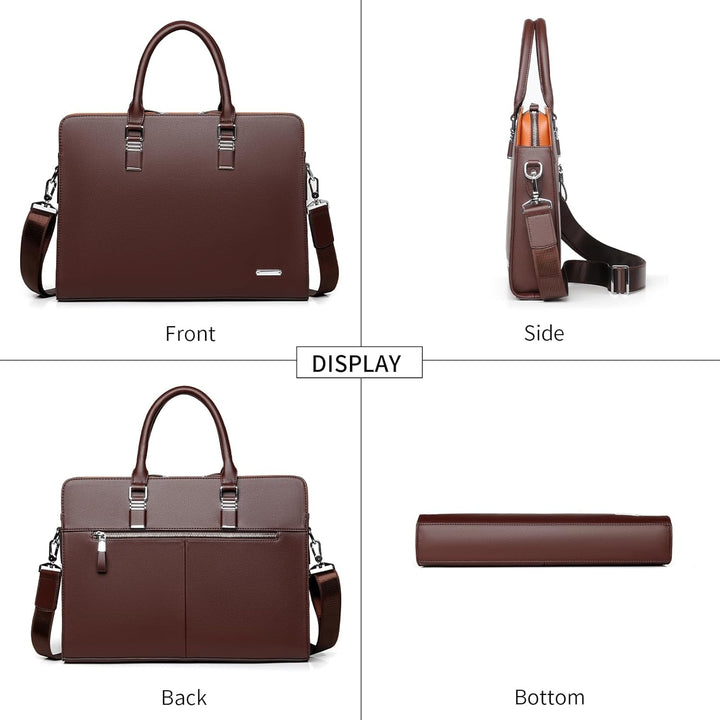 Structured men's leather briefcase, professional work bag with multiple compartments