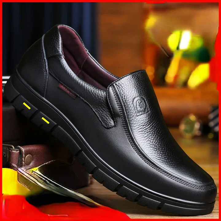 Men's genuine leather casual walking shoes, comfortable for everyday wear, timeless style.