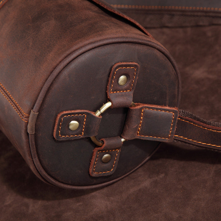 Coffee brown genuine leather men's messenger bag, durable, versatile, & stylish for all needs.