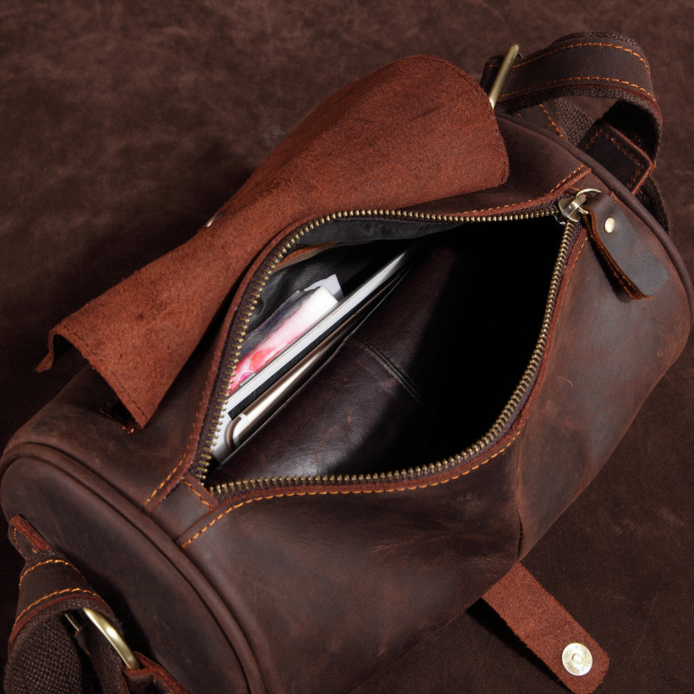 Men's genuine leather messenger bag with adjustable strap, coffee brown, a versatile crossbody.