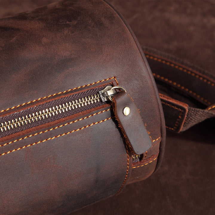 Men's genuine leather messenger bag, a durable coffee brown crossbody option for work.