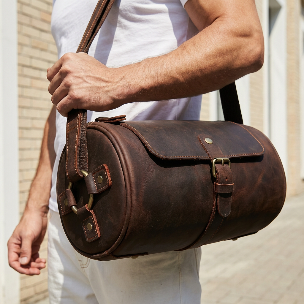Durable genuine leather men's messenger bag, perfect for daily use, work, & travel.