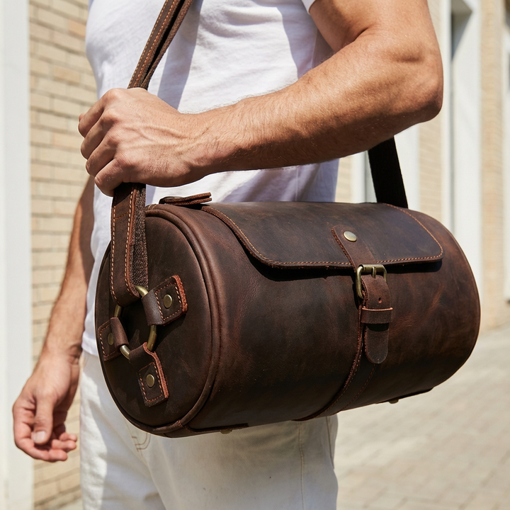 Durable genuine leather men's messenger bag, perfect for daily use, work, & travel.