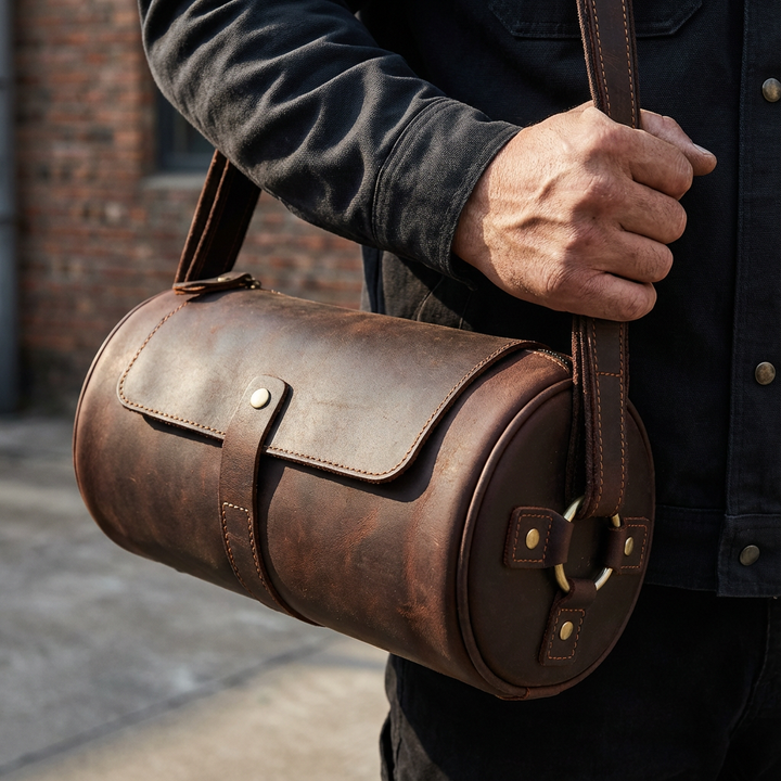 Stylish men's leather travel bag, a durable genuine leather crossbody messenger for adventures.