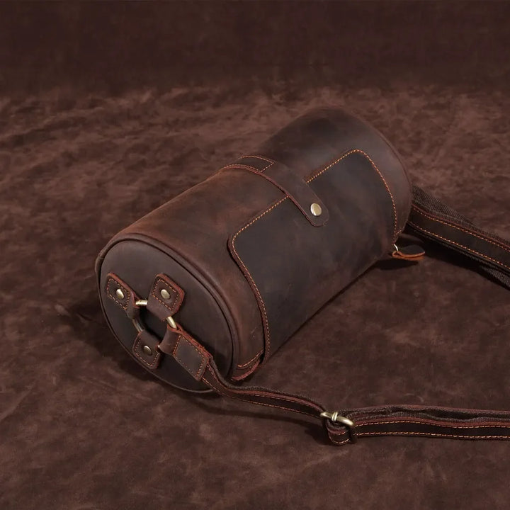 Men's genuine leather crossbody messenger bag, comfortable & secure for daily carry.