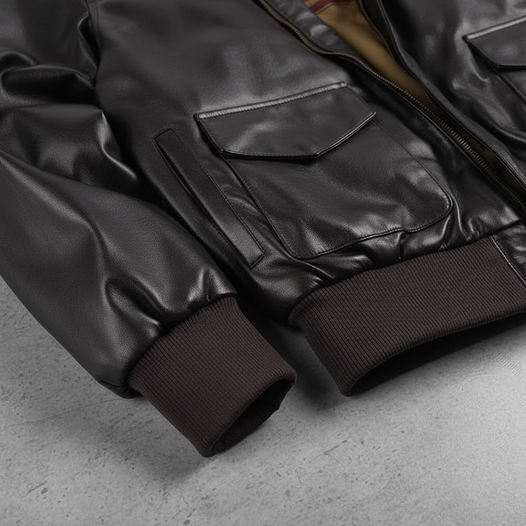 Classic men's pilot jacket made from genuine leather, collared design