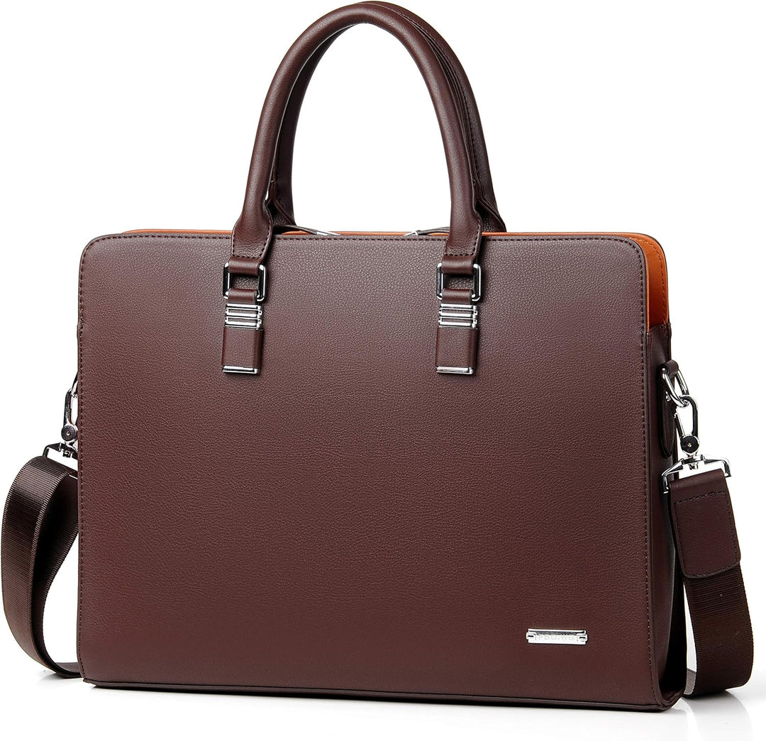 Men's genuine leather professional briefcase with adjustable strap, perfect for business & travel.