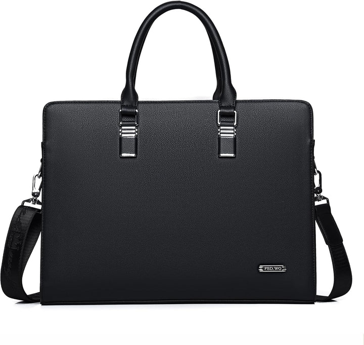 Organized men's genuine leather business bag, multi-compartment design for professional use.