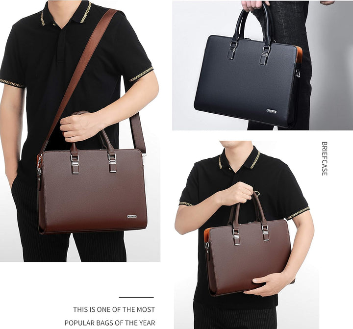Everyday men's genuine leather professional work briefcase, durable business & laptop carryall.