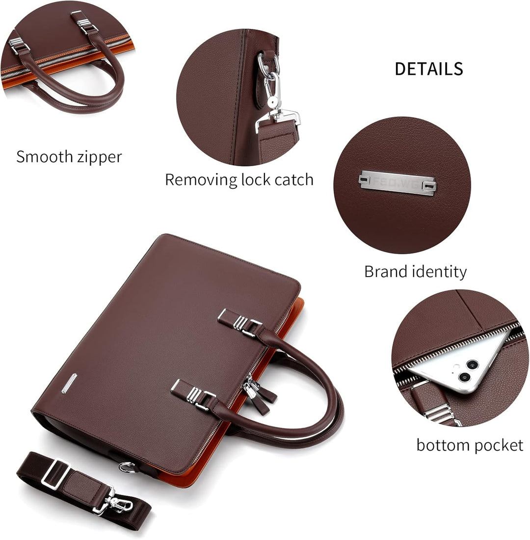 Sleek men's genuine leather professional laptop bag, perfect for business meetings and travel.