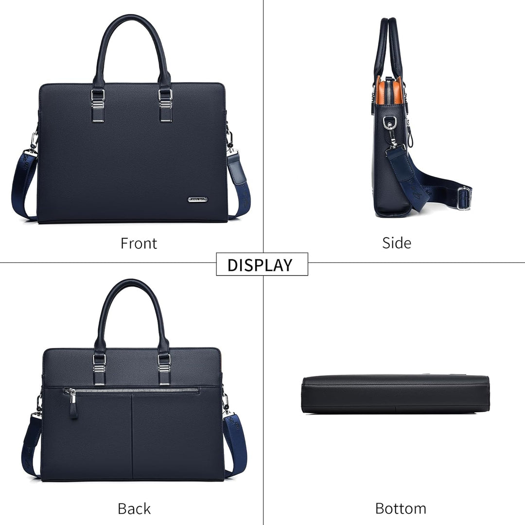 Executive men's genuine leather multi-compartment briefcase, professional for business travel.