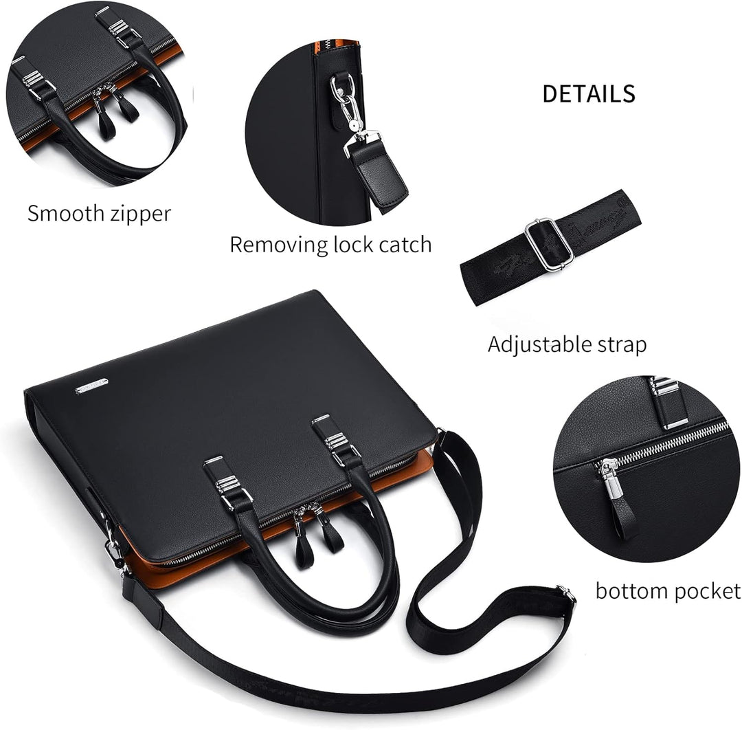 Men's genuine leather professional business briefcase for laptop, documents, and professional travel.