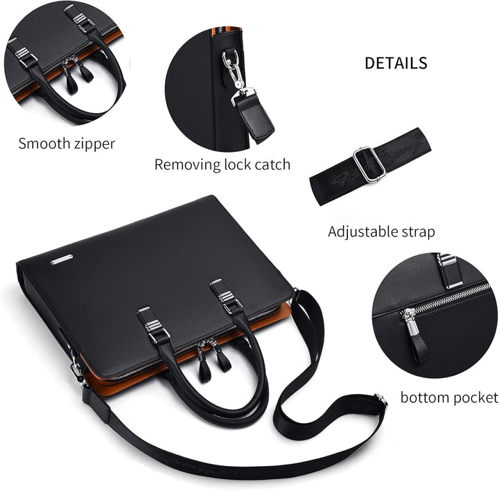 Men's genuine leather professional business briefcase for laptop, documents, and professional travel.