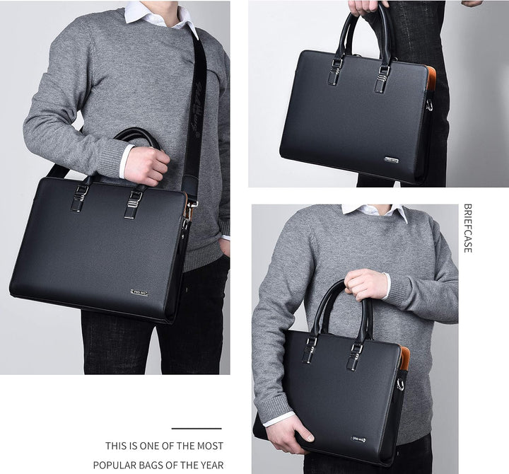 Stylish men's genuine leather work bag, a professional laptop briefcase perfect for daily commute.
