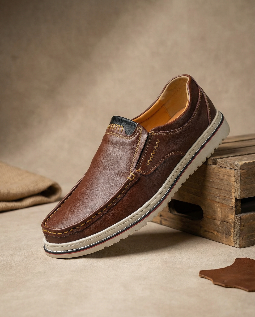 Stylish black leather slip-on loafers for men, versatile and comfortable for casual or everyday wear.