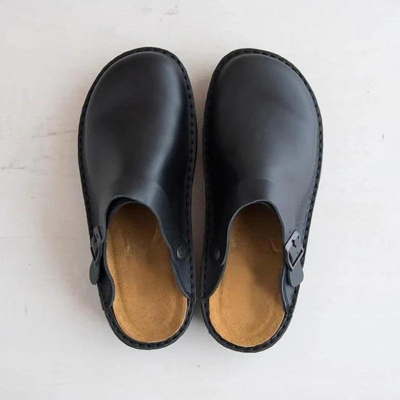 Men's genuine leather slippers with advanced orthotic arch support for daily comfort.