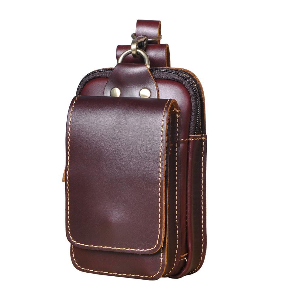 Robust dark coffee genuine leather men's fanny pack, designed for convenience