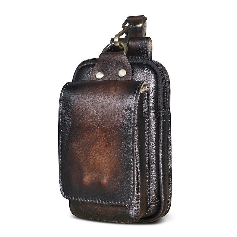 Genuine leather men's dark brown waist pack, combining style and functionality