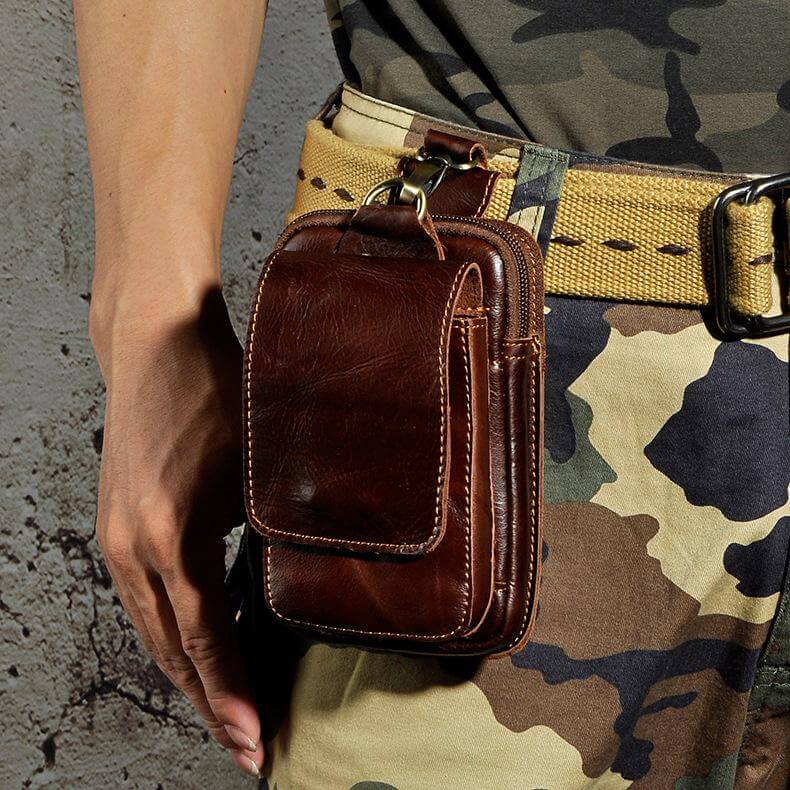Genuine leather fanny pack for men in rich dark coffee, a versatile travel bag
