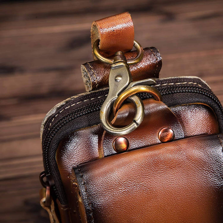 High-quality genuine leather men's fanny pack in a sophisticated dark coffee finish
