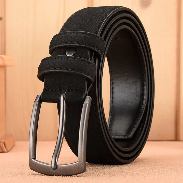 Men's genuine suede belt, premium style. Durable leather accessory for dress or casual wear in black or brown.