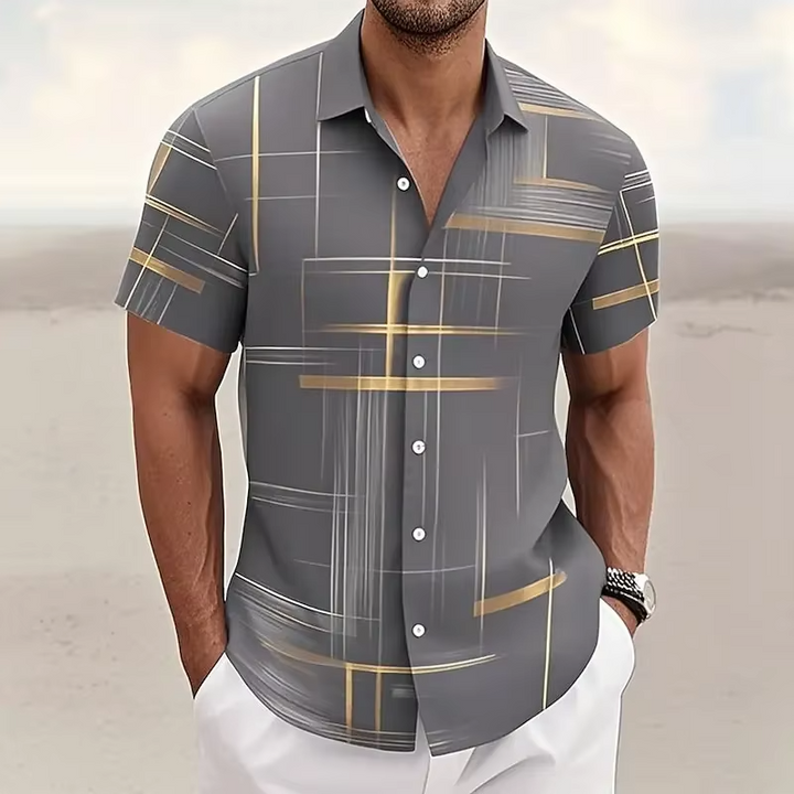Men's print shirt: a relaxed fit polo with an eye-catching geometric design, excellent for modern comfort.