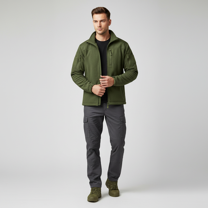 Side view of durable men's Gero fleece-lined winter jacket with multiple pockets, ideal for autumn