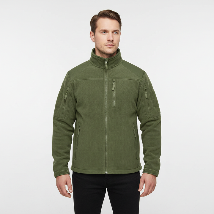 Back view of men's Gero warm winter jacket, showcasing its comfortable design for outdoor adventures