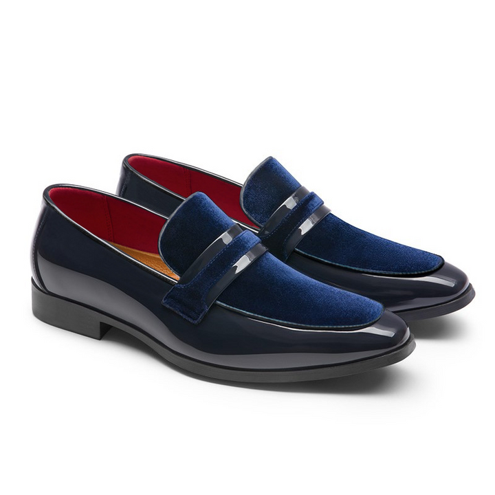 High-shine glossy finish men's formal loafers, modern slip-on dress shoes for sophisticated & elegant style.