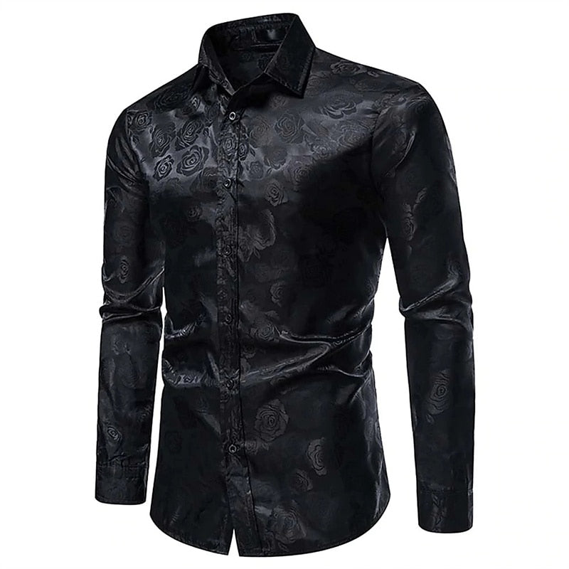 Men's glossy long sleeve shirt, perfect for formal events, parties, and special occasions. Elegant evening wear.