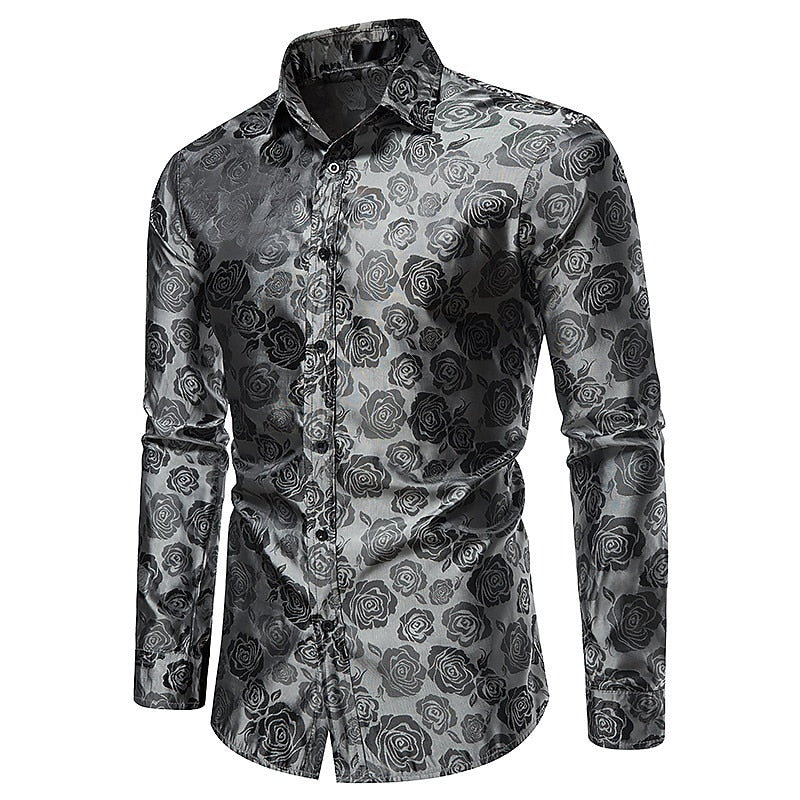 Tailored men's glossy long sleeve shirt for elegant party wear. Ideal for formal events and evening fashion.