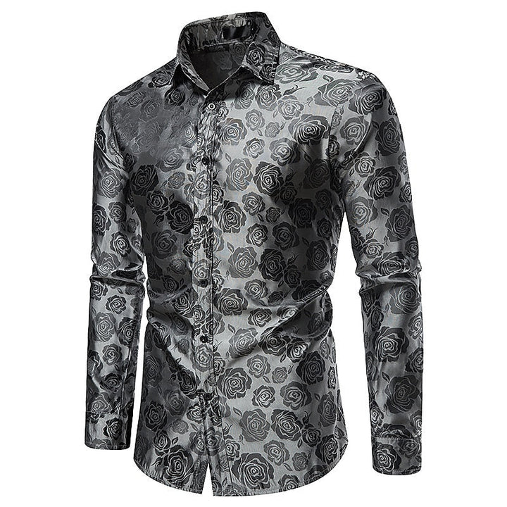 Tailored men's glossy long sleeve shirt for elegant party wear. Ideal for formal events and evening fashion.