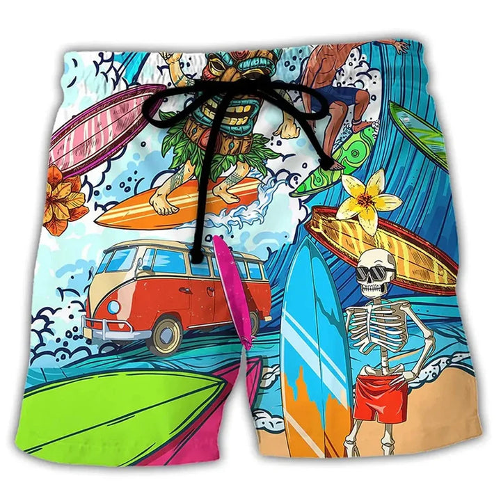 Men's graffiti print swim shorts, ideal vacation wear for poolside & beach.