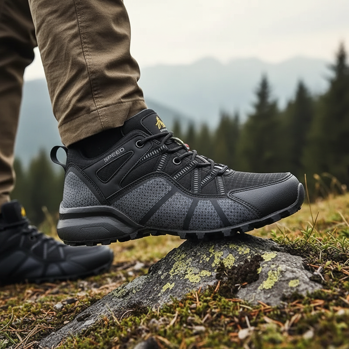 Men's Grant waterproof hiking boots, rugged outdoor footwear for trails, side view