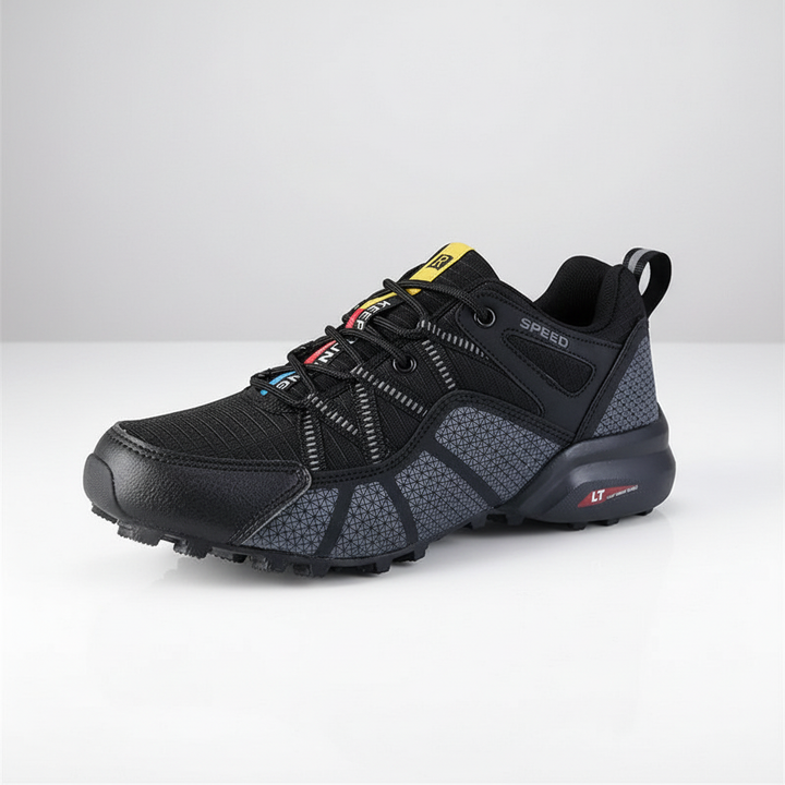 Pair of men's Grant waterproof mountain boots, ready for rugged trails and all weather