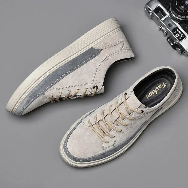 Timeless men's gray suede comfort sneakers, combining classic style with ultimate everyday wear.