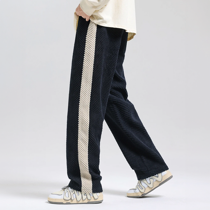 New arrival: Versatile men's black waffle corduroy joggers, perfect for casual, lounge, or streetwear outfits.