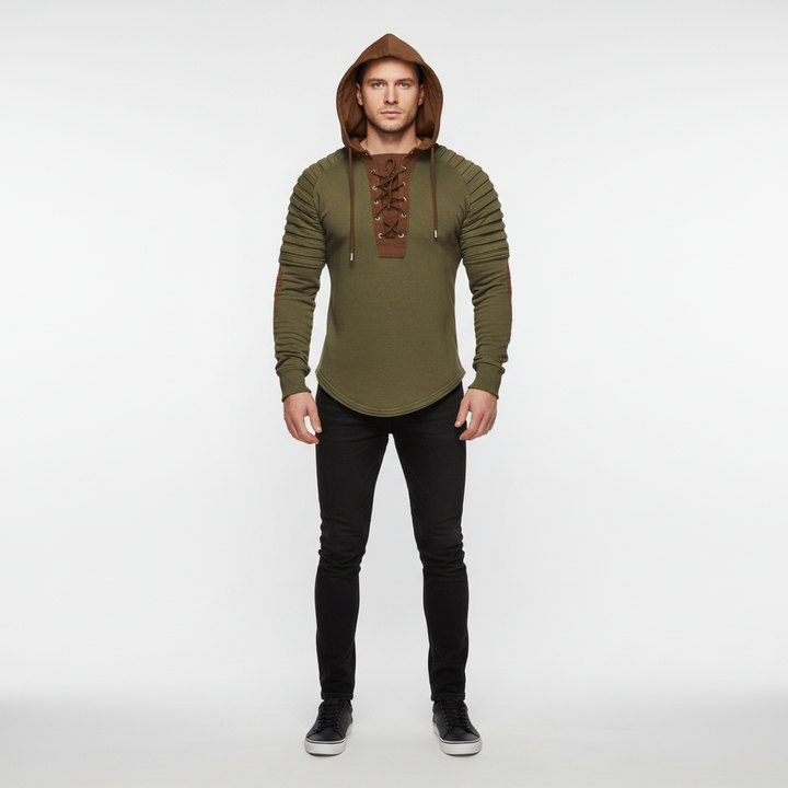 Stylish men's sporty hoodie with lace-up neckline, perfect for casual and autumn wear.