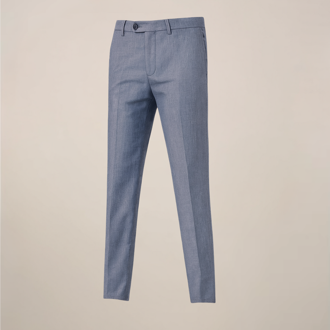 Stylish men's grey slim-fit three-piece suit. Versatile formal wear, great for business, wedding, or elegant occasions.