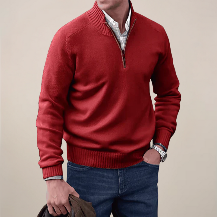 Men's half-zip pullover knit sweater. Comfortable, versatile, and stylish, perfect for layering and all-season wear.