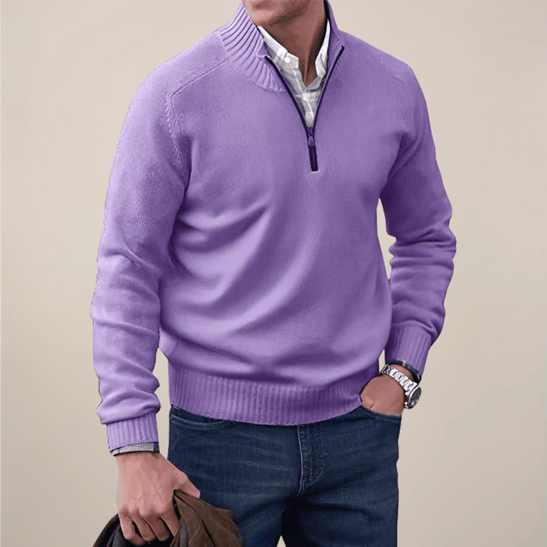 All-season men's half-zip knit sweater. Stylish, comfortable, and a regular fit pullover for any occasion.