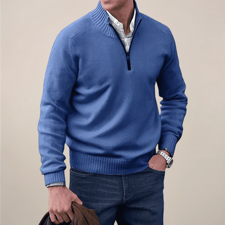 Smart casual men's half-zip knit sweater. A comfortable, stylish regular fit pullover, a wardrobe staple.