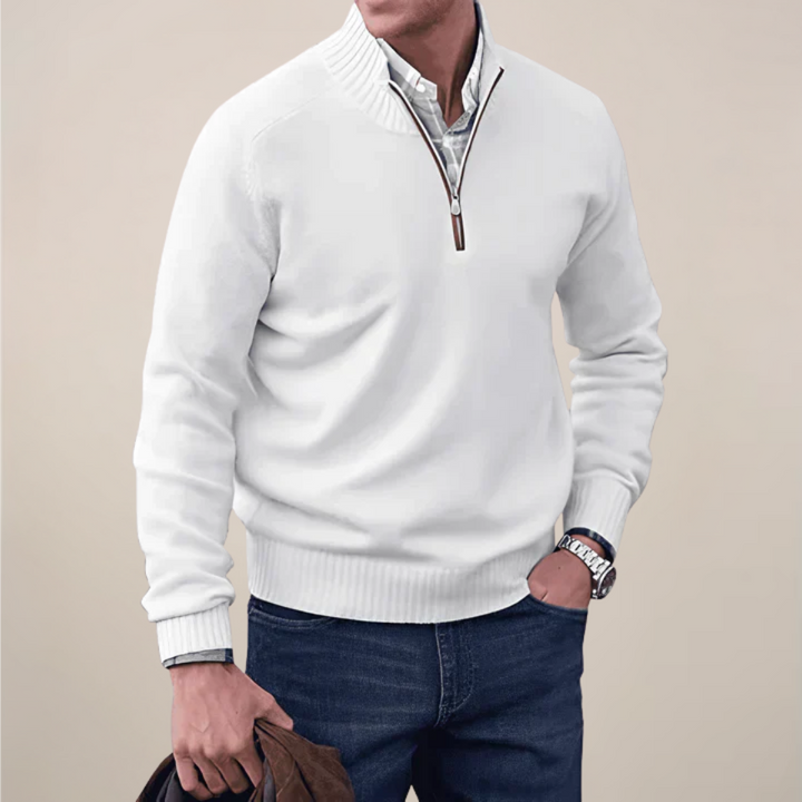 Classic men's half-zip knit sweater. Soft, comfortable, and stylish pullover in a regular fit for men.